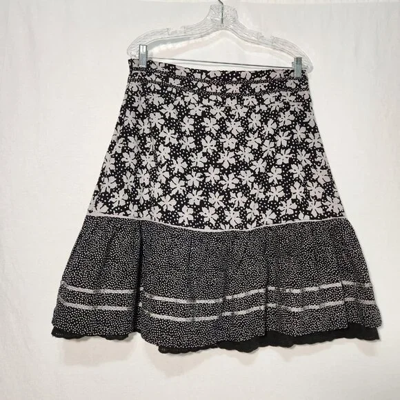 Vintage SOYA Cottagecore Flounce Black/Gray 2-Printed Skirt Size 40/8 Exc. Cond. - Picture 2 of 16